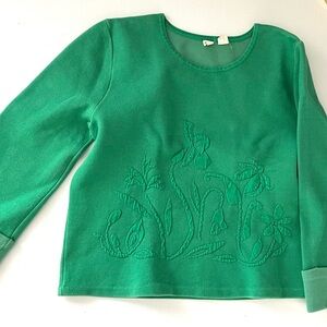 Moth Green Long Sleeve Tee with Embroidered Design